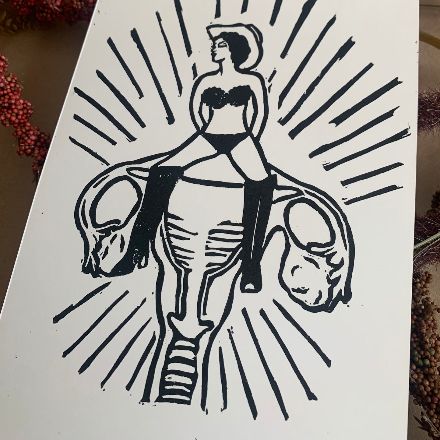 "my uterus, not yours" black lino print