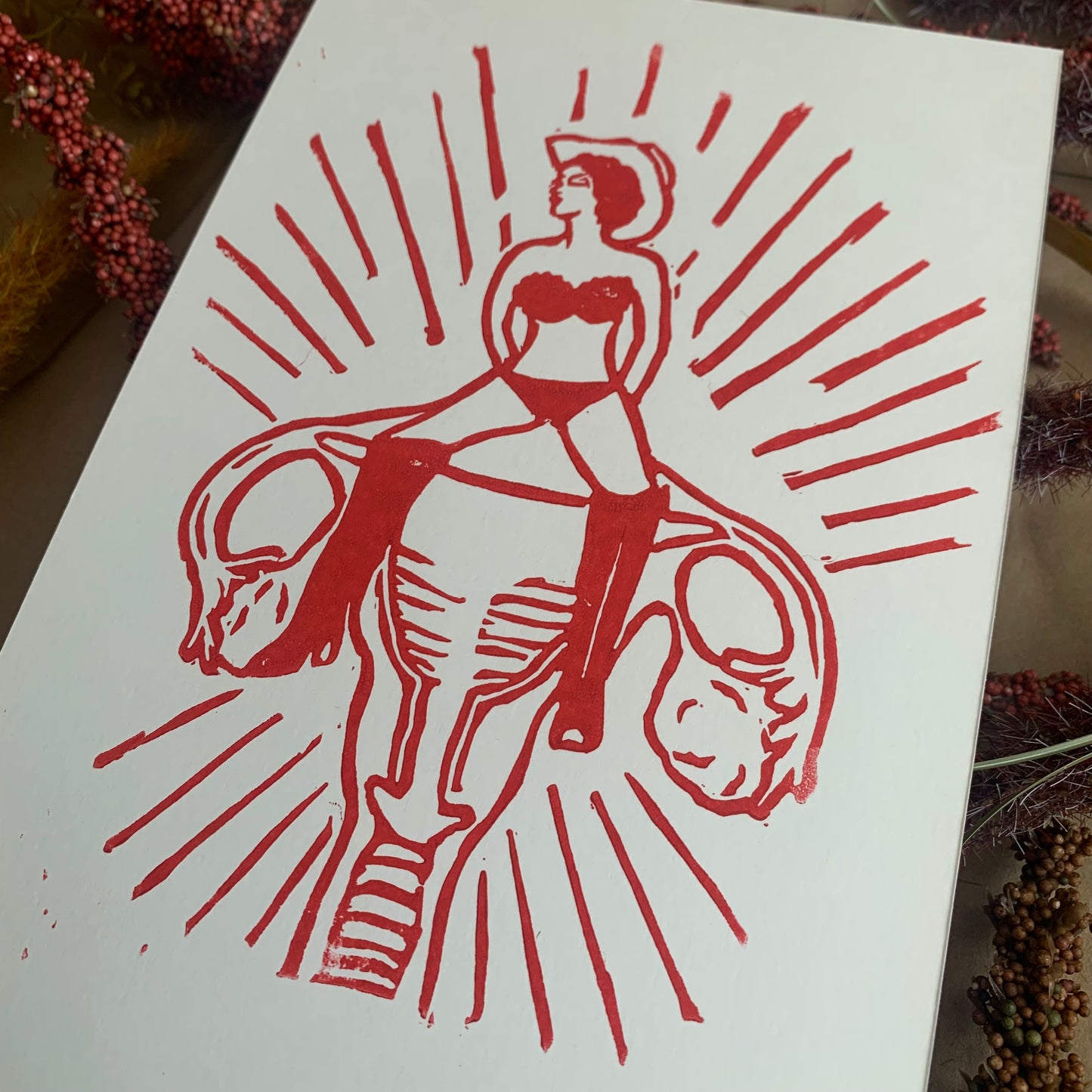 "my uterus, not yours" red lino print