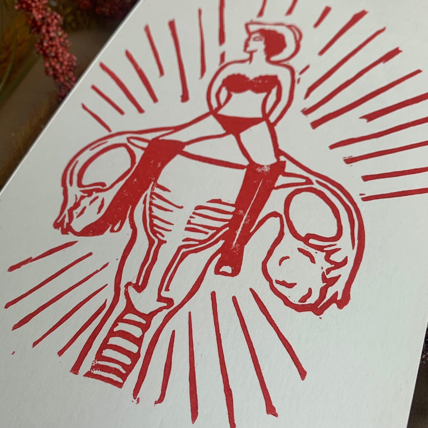 "my uterus, not yours" red lino print