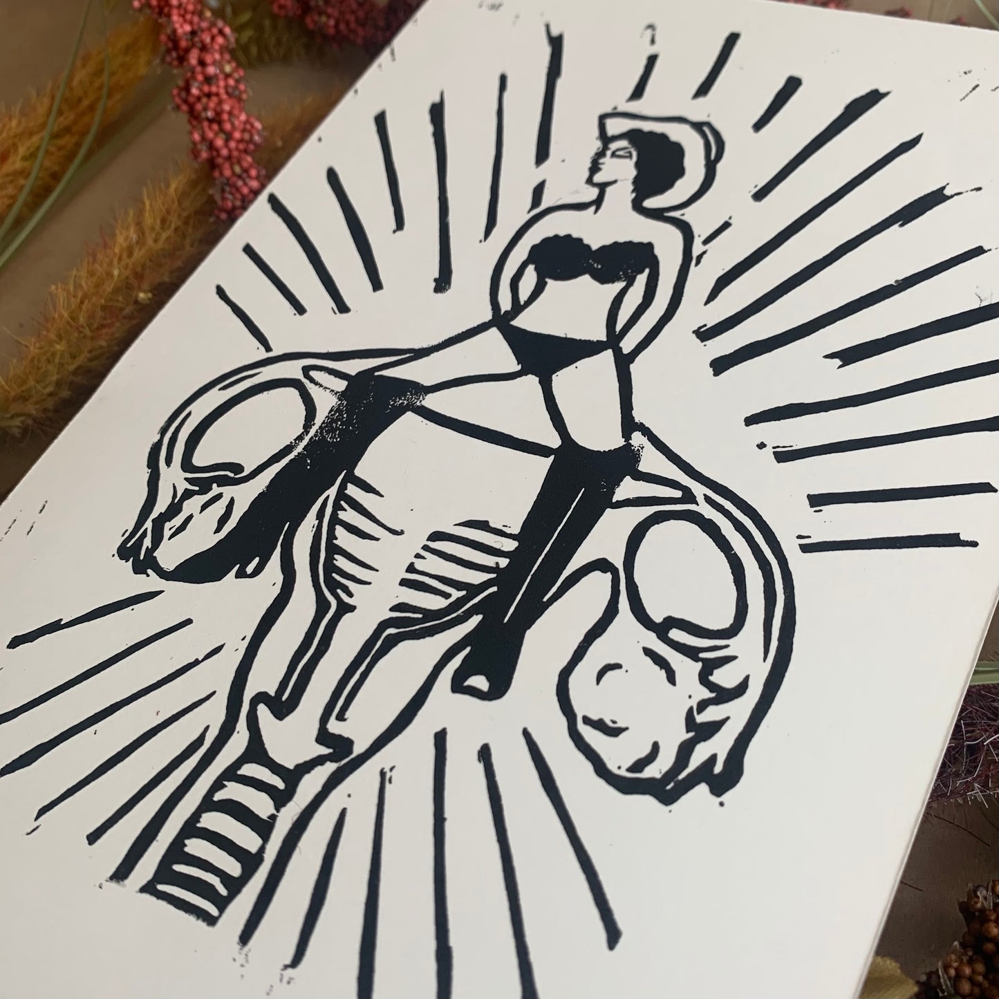 "my uterus, not yours" black lino print