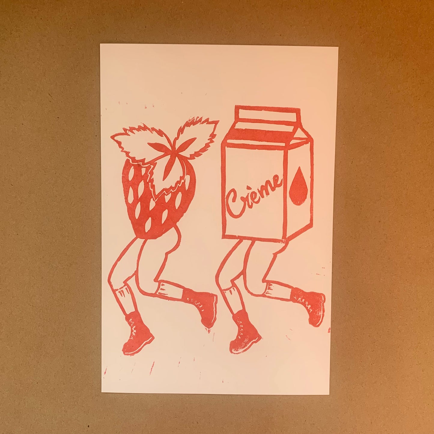 berries & creme red lino print