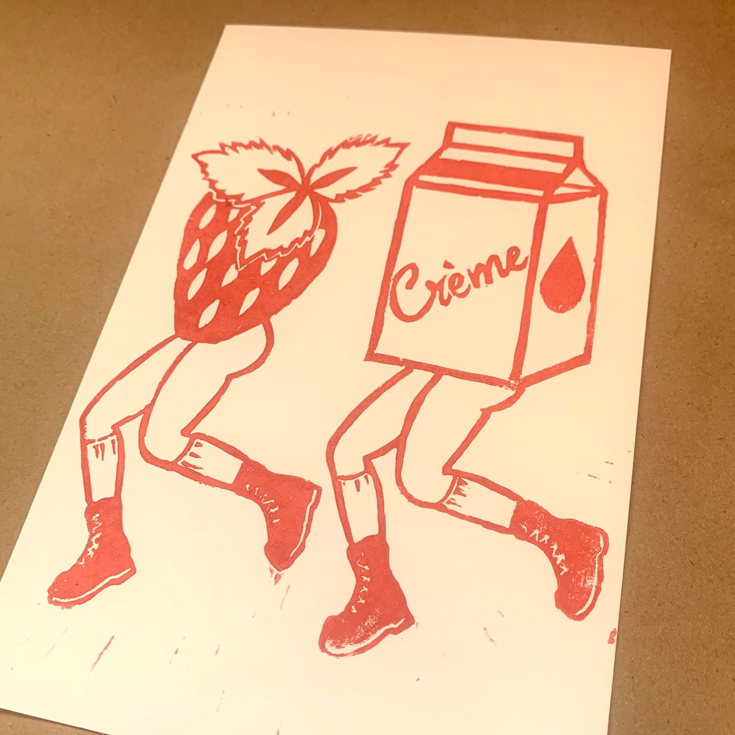 berries & creme red lino print