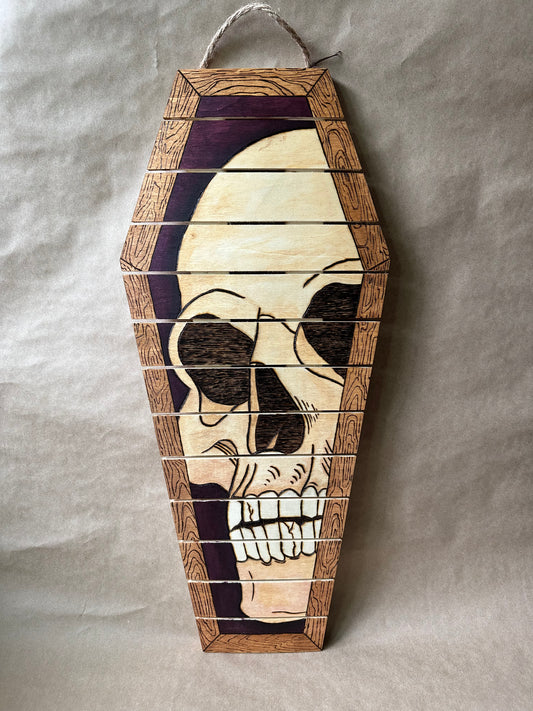 Skull Coffin Wood Burn