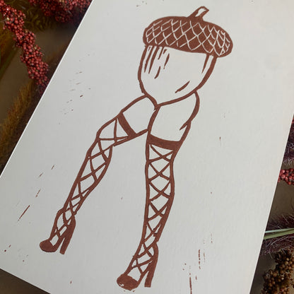 sexy acorn lino print