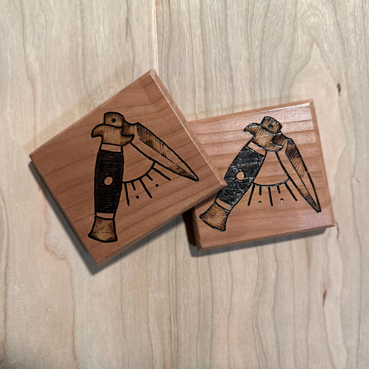 switchblade redwood coaster set